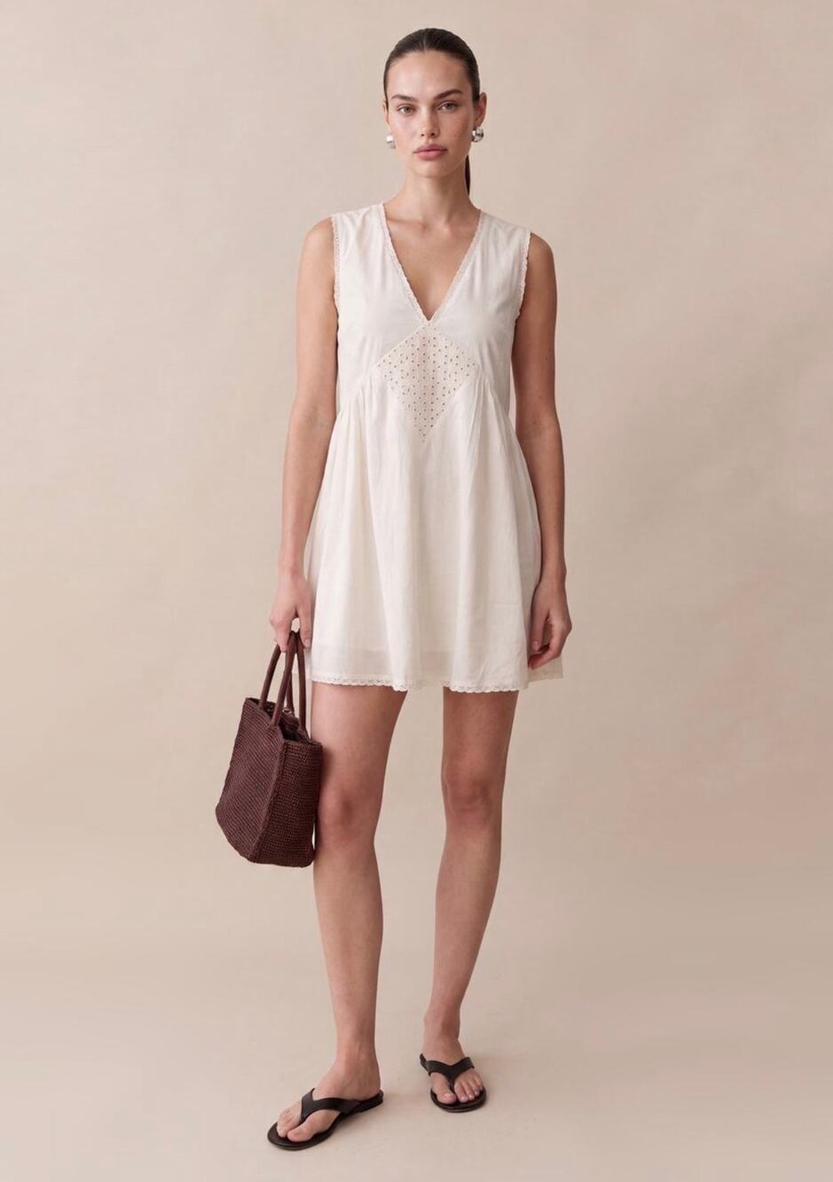 kourt Tatiana Dress Cream Lace Trim Mini Dress Size M Romantic Summer NWT